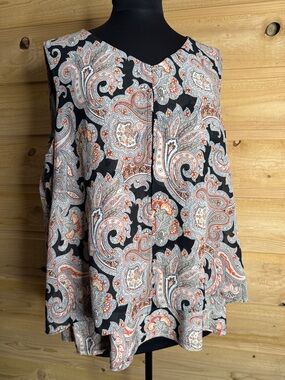 Sleeveless Paisley Swing Top in Black and Orange